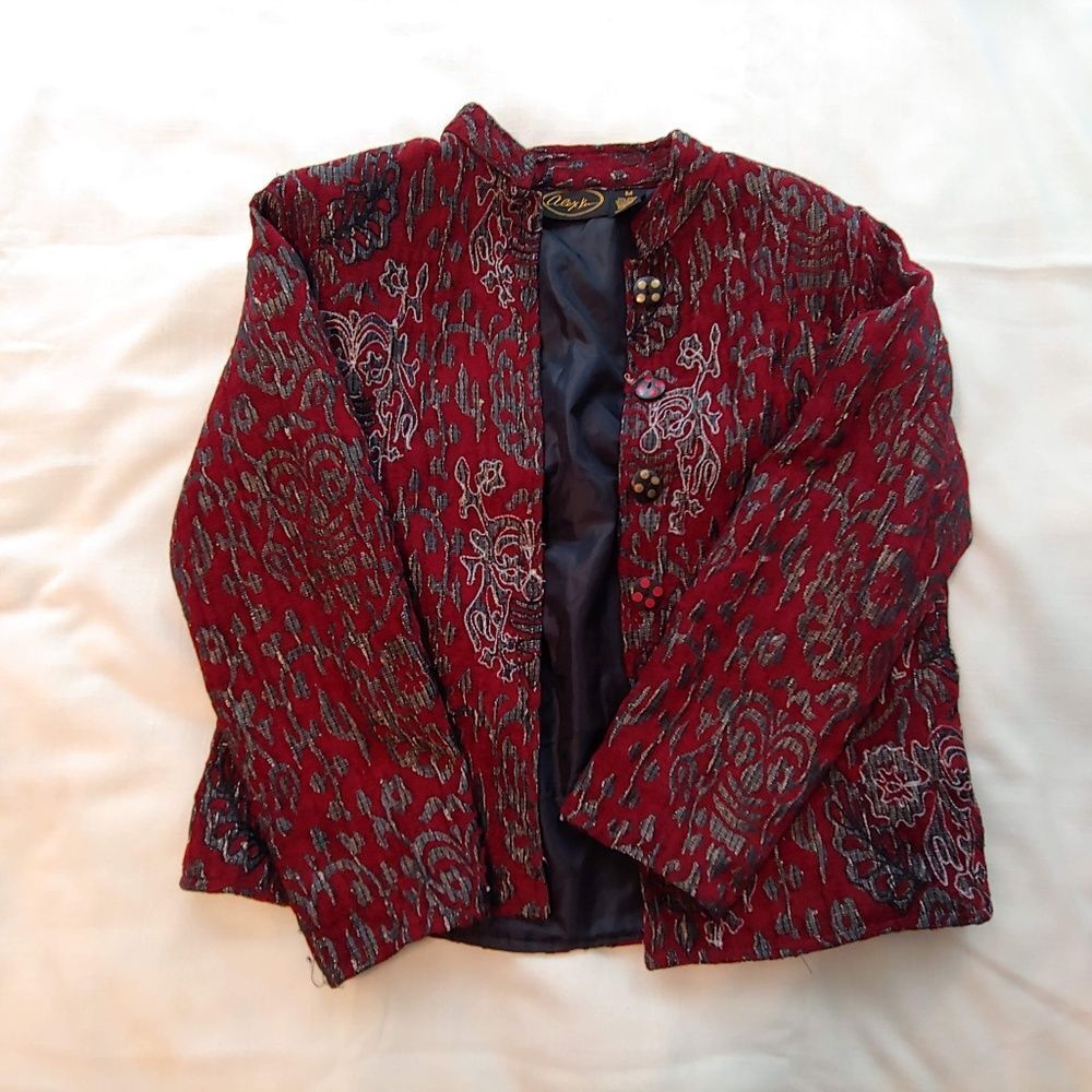Vintage Womens M Alex‎ Ken suit jacket maroon gray